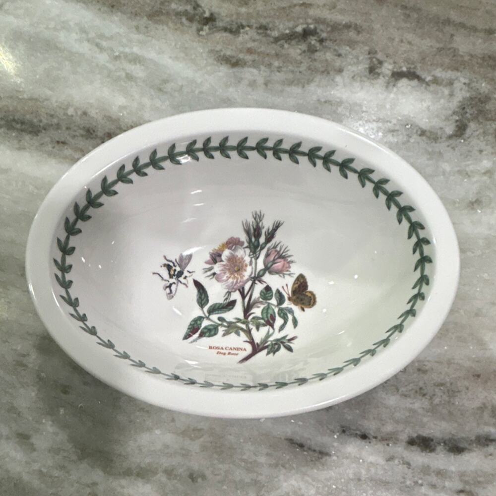 Portmeirion Botanic Garden Oval Serving Bowl Floral Bee Butterfly Ceramic 7”